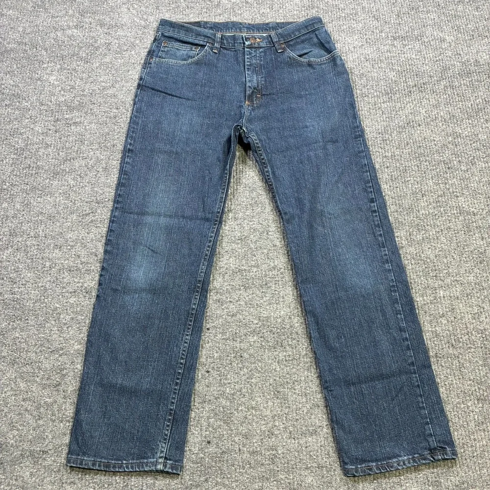 Wrangler Mens Straight Jeans Size 34x30 Blue Denim Regular Fit Stretch Mid Rise
